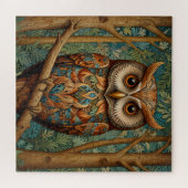Puzzle Élégant hibou rétro boho bohème bohème forêt verte (Horizontal)