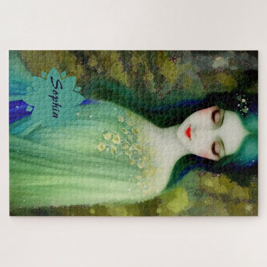 Puzzle Élégant Imaginaire Portrait femme en vert et bleu (Horizontal)