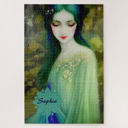 Puzzle Élégant Imaginaire Portrait femme en vert et bleu (Vertical)