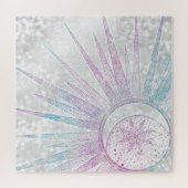 Puzzle Elegant Iridescent Sun Moon Mandala Silver Design (Horizontal)