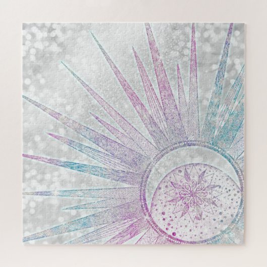Puzzle Elegant Iridescent Sun Moon Mandala Silver Design (Horizontal)