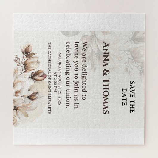 Puzzle Élégant Magnolia Beige Enregistrer La Carte Date (Horizontal)