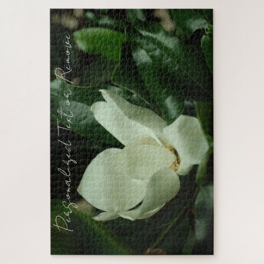 Puzzle Élégant Magnolia blanc chic avec texte personnalis (Vertical)