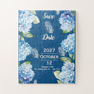 Puzzle Elégant mariage floral bleu Enregistrer la date Pu