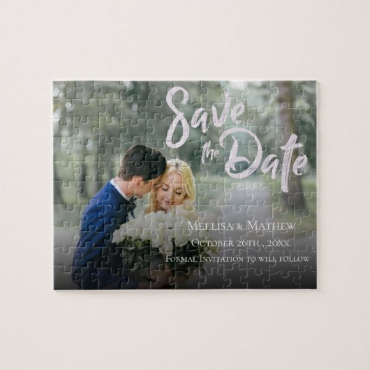Puzzle Élégant Mariage Photo Simple Enregistrer La Date (Horizontal)