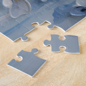 Puzzle Élégant Moderne Fleur Botanique Bleu Blanc (Côté)