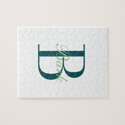 Puzzle Élégant Monogramme blanc et vert (Horizontal)