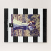 Puzzle Élégant noir et blanc rayures Monogramme (Horizontal)