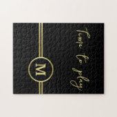 Puzzle Élégant or Monogramme personnalisé sur noir (Horizontal)