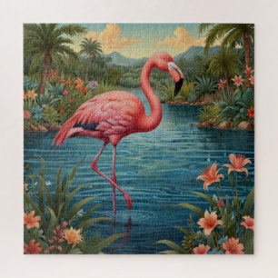 Puzzle Élégant paradis tropical flamand rose