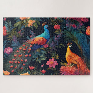 Puzzle Elégant Peacock Bleu et Or dans Jardin coloré