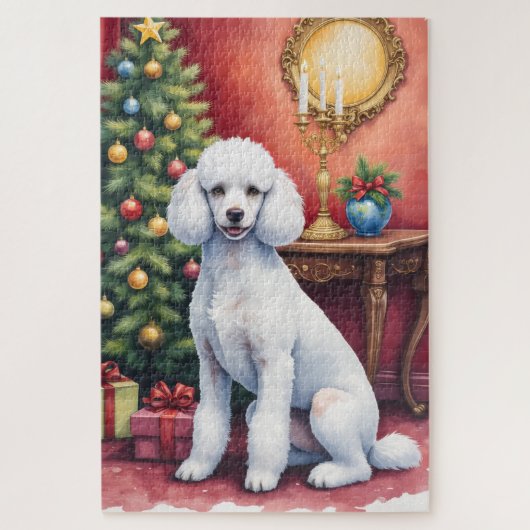 Puzzle Elegant Poodle Beside Christmas Tree Holiday Dog (Vertical)
