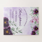 Puzzle Elegant Purple Floral Birthday Invitation (Horizontal)
