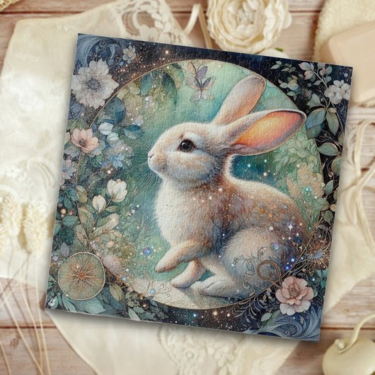 Puzzle Elégant Rabbit Art Nouveau En Cadre Floral Pâques