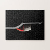 Puzzle Elegant Red Wine Glass & Bottle. Black Background (Horizontal)