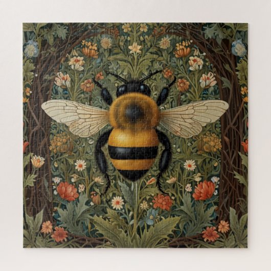 Puzzle Elégant rétro bumblebee boho botanique floral art (Vertical)