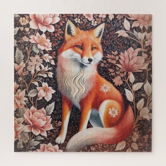 Puzzle Elégant rose Floral Fox William Morris Inspiré (Vertical)