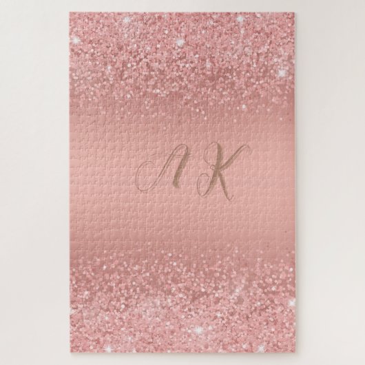 Puzzle Elegant Rose Gold Luxe Shimmer Monogram (Vertical)