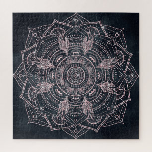 Puzzle Elégant Rose Gold Mandala Gray Nebula Design