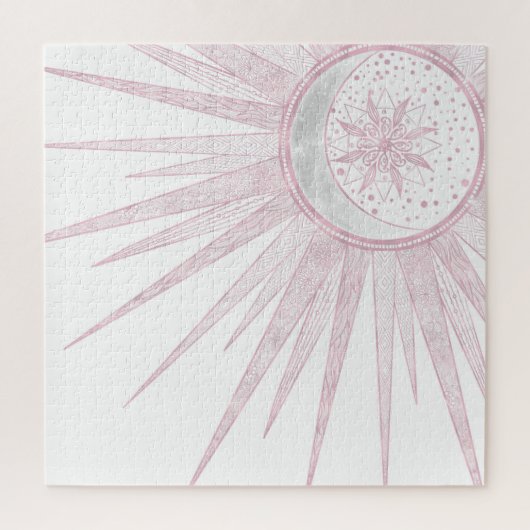 Puzzle Elégant rose Sun Moon Doodle Mandala White Design (Vertical)