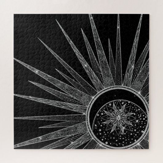Puzzle Elégant Silver Sun Moon Mandala Black Design (Horizontal)