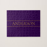 Puzzle Élégant texte personnalisable | Gold & Deep Purple<br><div class="desc">Elégant lettrage personnalisable,  modifier le design comme vous voulez!</div>
