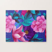 Puzzle Élégant Tropical Rose bleu violet vert (Horizontal)