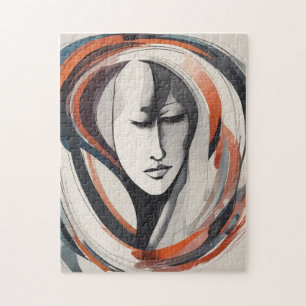 Puzzle Elégant visage de femme Brown Mur Bleu Art Abstrai