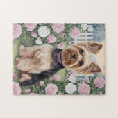 Puzzle Elégant Yorkshire Terrier Rose Jardin Peinture (Horizontal)