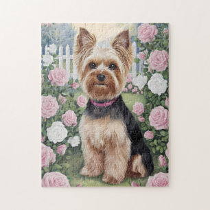 Puzzle Elégant Yorkshire Terrier Rose Jardin Peinture