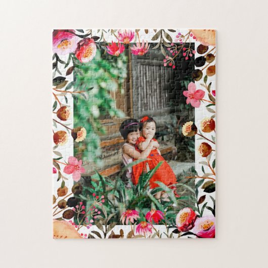 Puzzle Elégante aquarelle rose florale verdure Photo (Vertical)