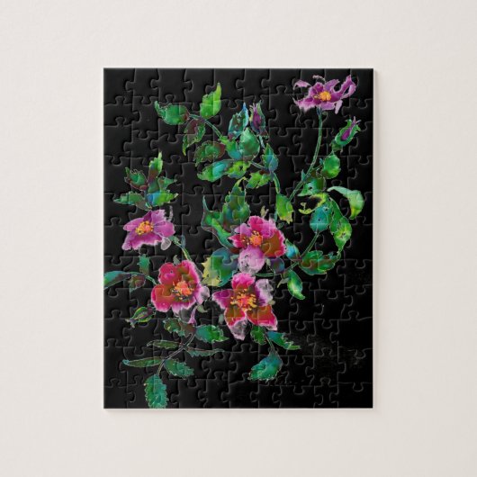 Puzzle Elégante couleur magenta rose fleurons rose (Vertical)