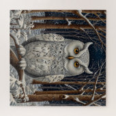 Puzzle Élégante forêt d'hiver de chouette blanche boho (Horizontal)