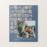 Puzzle Elégante géométrique Dusty Blue Photo personnalisé<br><div class="desc">Photo personnalisée Art géométrique Blue Monogramme Nom Jigsaw Puzzle</div>