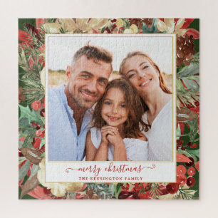Puzzle Élégante photo de Noël Floral Fête Rouge