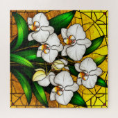 Puzzle Élégants Orchidées Blanches en Verre Teinté (Horizontal)
