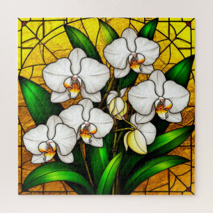 Puzzle Élégants Orchidées Blanches en Verre Teinté