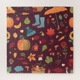 Puzzle Éléments d'automne, arrière - plan sombre, vintage