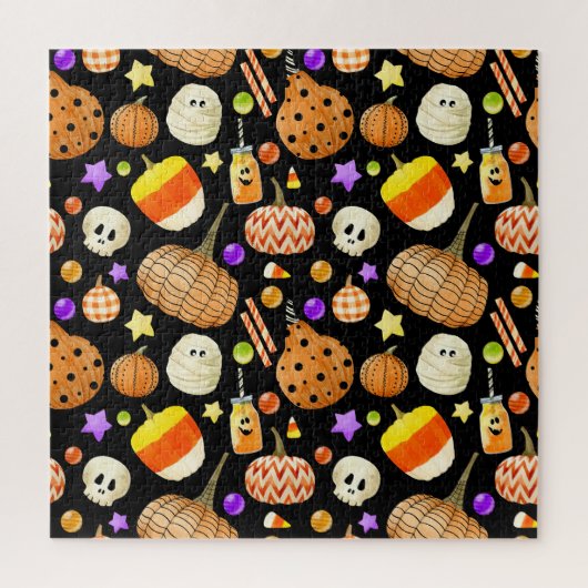 Puzzle Éléments d'Halloween : citrouilles, crâne, motif m (Vertical)