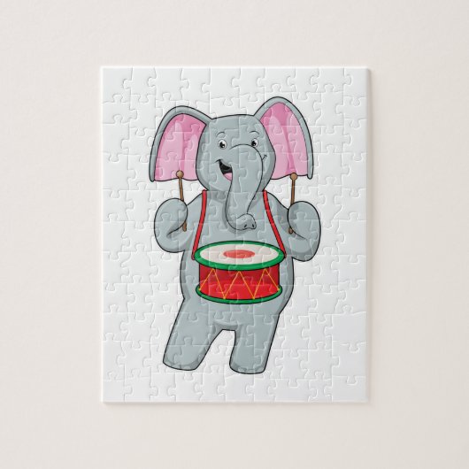 Puzzle Elephant at Music with Drum (Vertical)