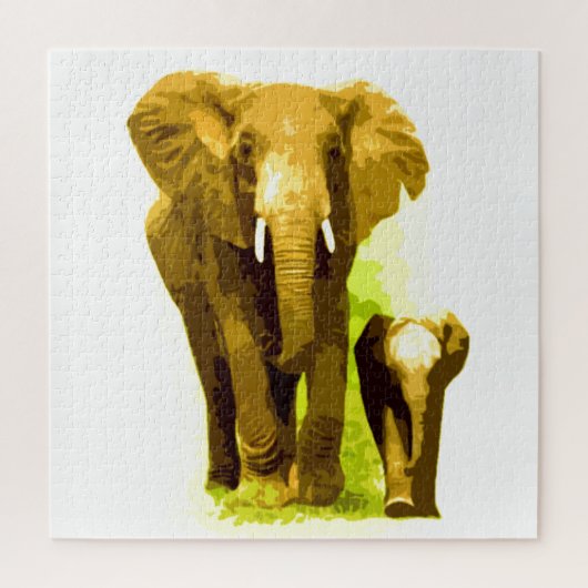 Puzzle Elephant & bébé - Animaux Art (Vertical)