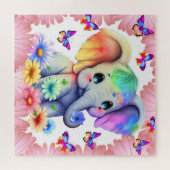 Puzzle Eléphant bébé avec fleurs et papillons (Horizontal)