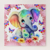 Puzzle Eléphant bébé avec fleurs et papillons (Vertical)