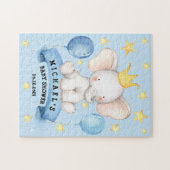 Puzzle Elephant Blue Stars Ribbon Baby shower de jeu (Horizontal)