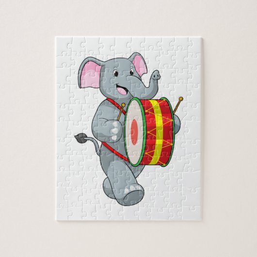 Puzzle Elephant comme musicien avec tambour (Vertical)