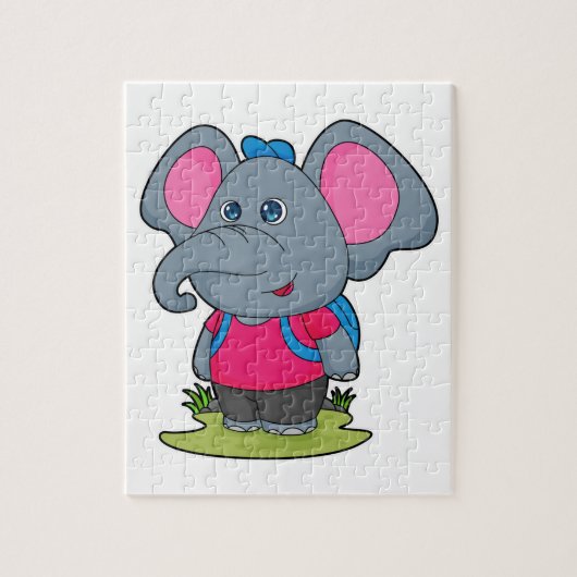 Puzzle Elephant comme randonneur avec sac à dos (Vertical)