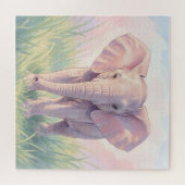 Puzzle Éléphant de bébé mignon Prairie pastel (Horizontal)