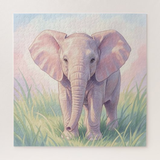 Puzzle Éléphant de bébé mignon Prairie pastel (Vertical)