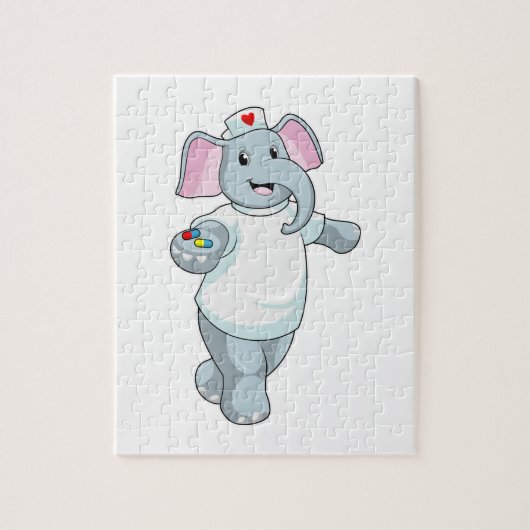 Puzzle Éléphant en infirmière avec des médicaments (Vertical)