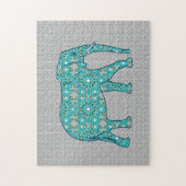 Puzzle Eléphant fleur Mandala, turquoise, gris & blanc (Vertical)